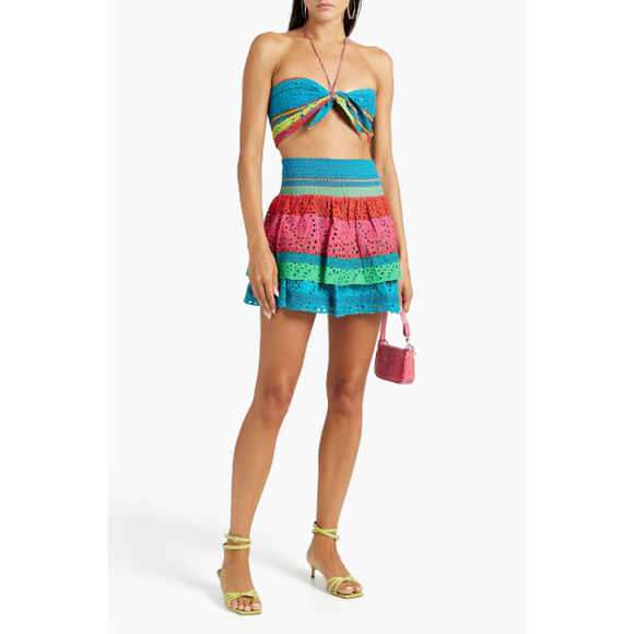 NEW Alice + Olivia Bethie Tiered Broderie Anglaise Cotton Mini Skirt Multi Sze 8 - Picture 5 of 10